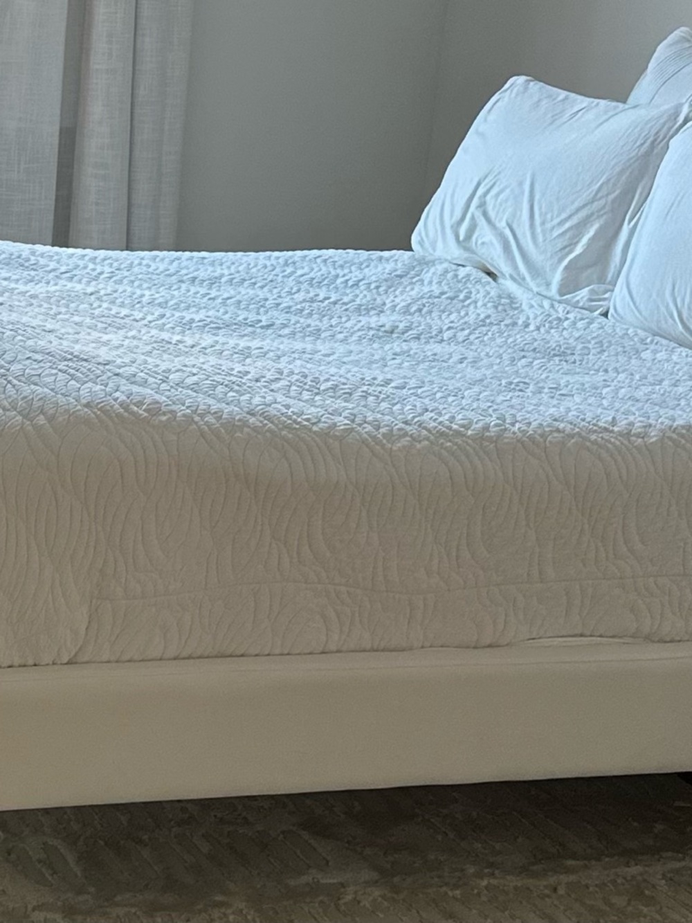 West Elm White Quilted Duvet Cover with Wave Stitching
